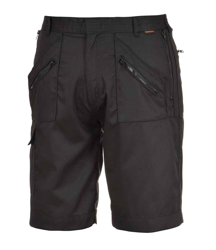 Portwest Action Shorts in Black by Portwest — Custom branded clothing by Print Press, featuring premium embroidery produced in our specialist print lab in the UK.