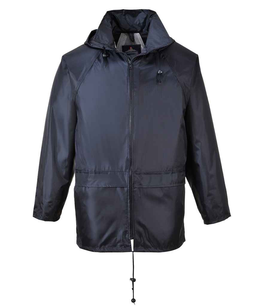 Portwest Classic Rain Jacket in Navy by Portwest — Custom branded clothing by Print Press, featuring premium embroidery produced in our specialist print lab in the UK.