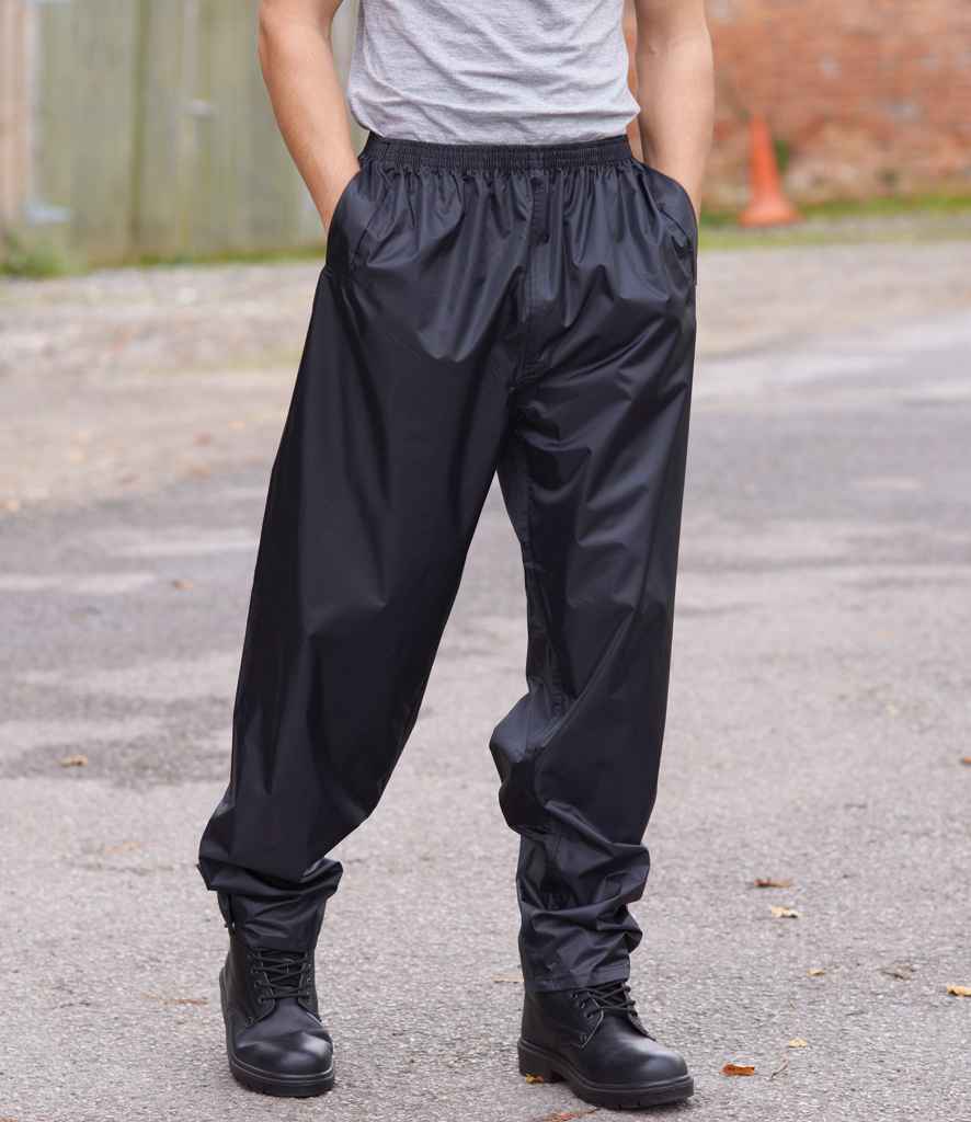 Portwest Classic Rain Trousers in Black by Portwest — Custom branded clothing by Print Press, featuring premium embroidery produced in our specialist print lab in the UK.