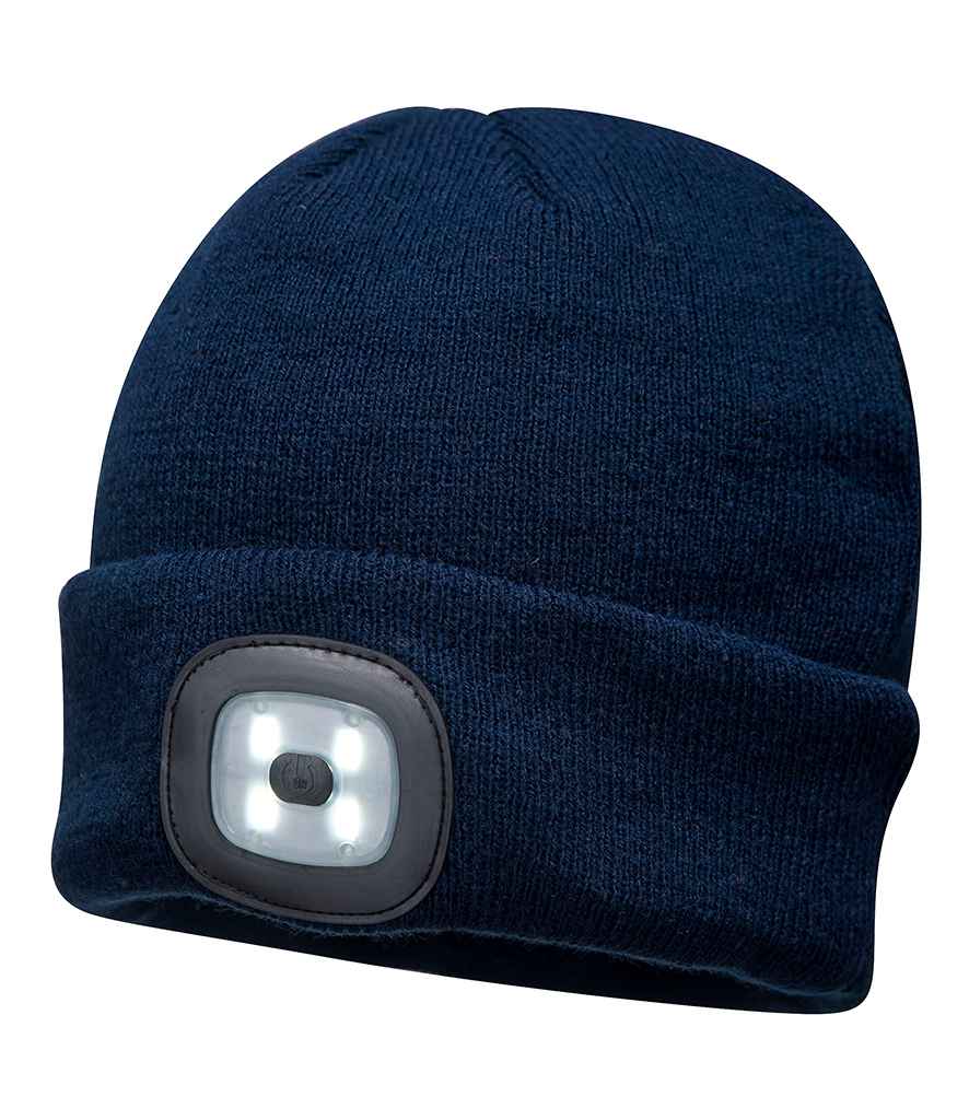 Portwest LED Head Light Beanie in ONE Navy by Portwest — Custom branded clothing by Print Press, featuring premium embroidery produced in our specialist print lab in the UK.