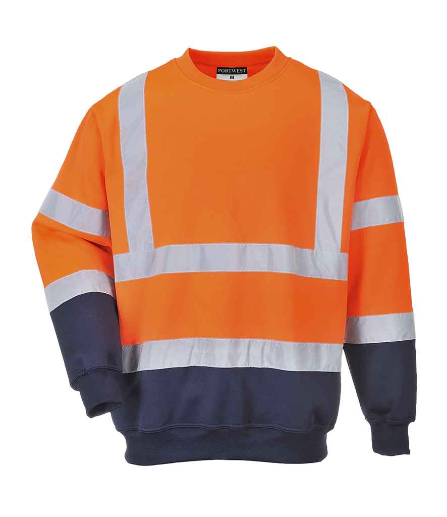 Portwest Hi-Vis Two Tone Sweatshirt in by Portwest — Custom branded clothing by Print Press, featuring premium embroidery produced in our specialist print lab in the UK.
