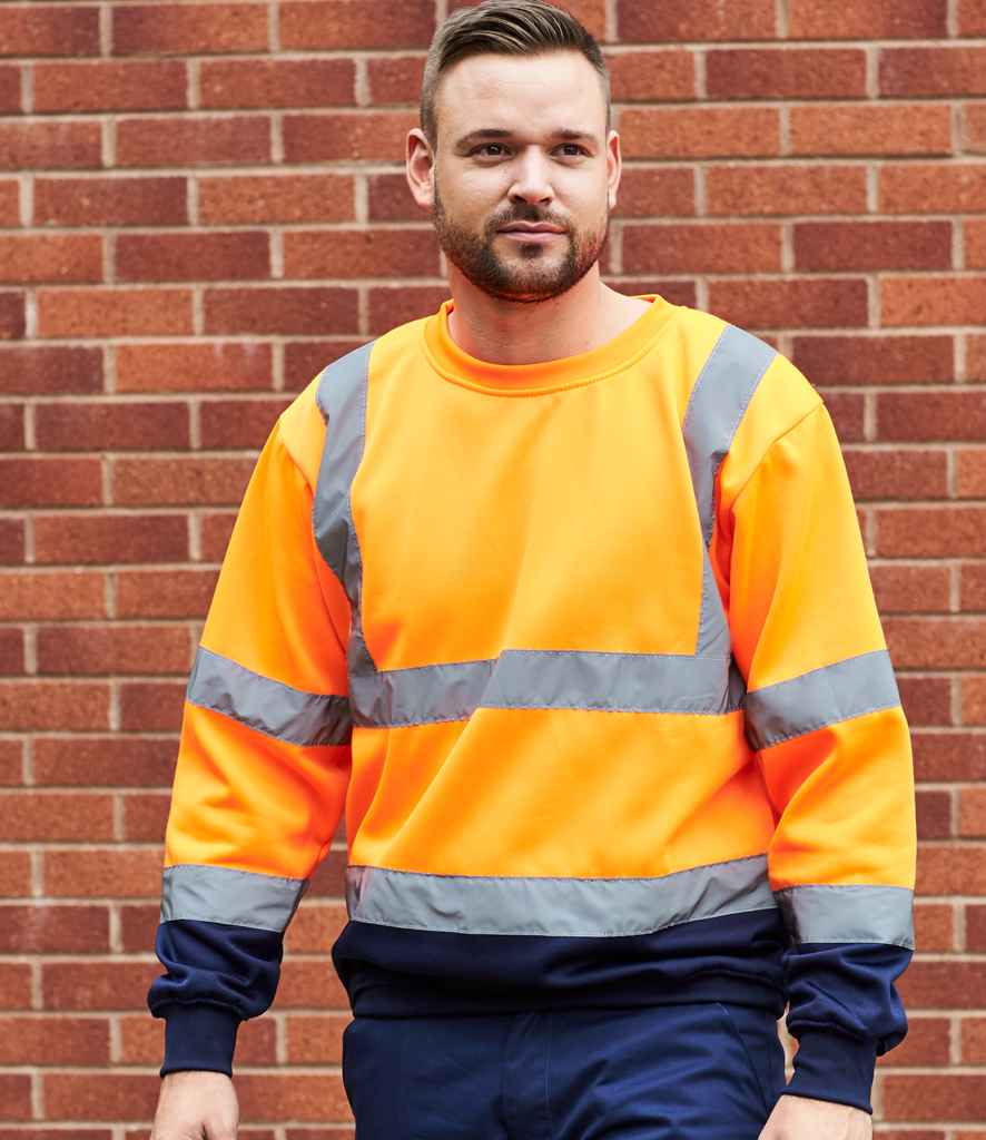 Portwest Hi-Vis Two Tone Sweatshirt in Orange Navy by Portwest — Custom branded clothing by Print Press, featuring premium embroidery produced in our specialist print lab in the UK.
