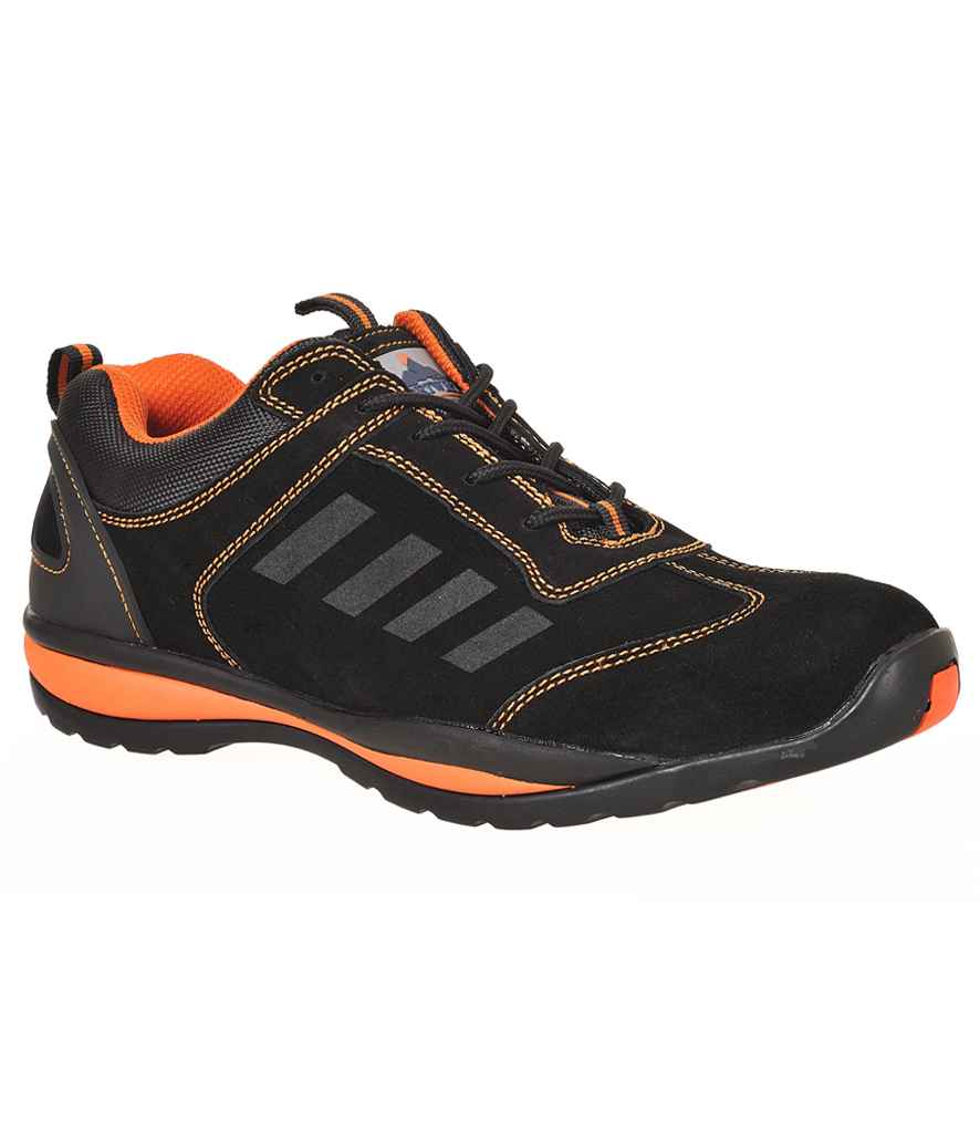 Portwest Steelite Lusum S1P HRO Safety Trainers in Black Orange by Portwest — Custom branded clothing by Print Press, featuring premium embroidery produced in our specialist print lab in the UK.