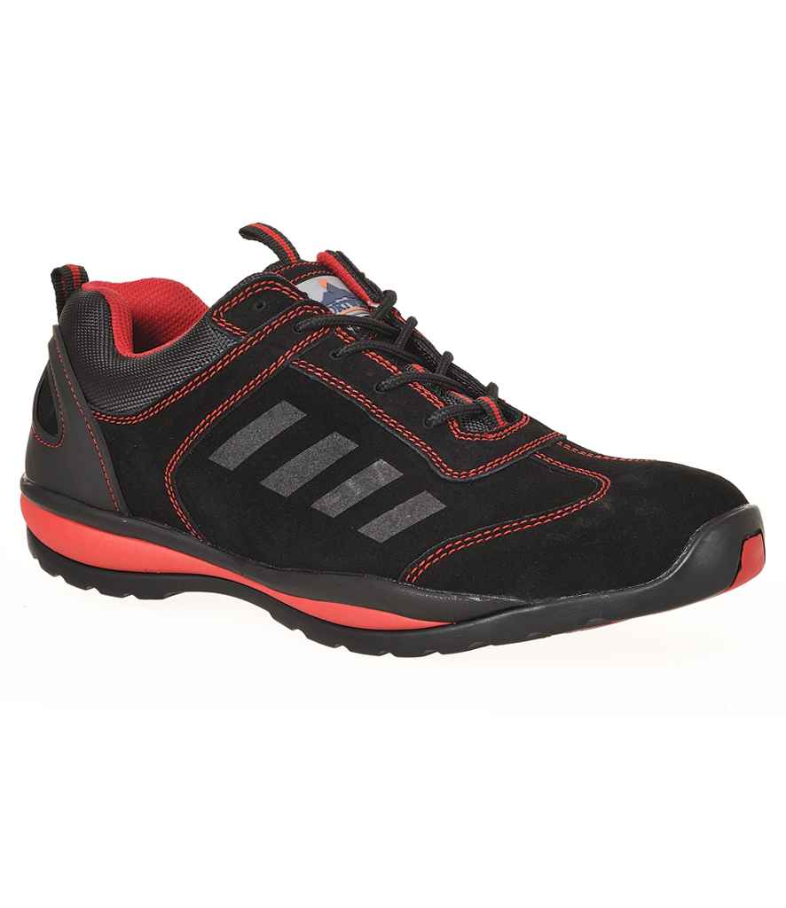 Portwest Steelite Lusum S1P HRO Safety Trainers in Black Red by Portwest — Custom branded clothing by Print Press, featuring premium embroidery produced in our specialist print lab in the UK.
