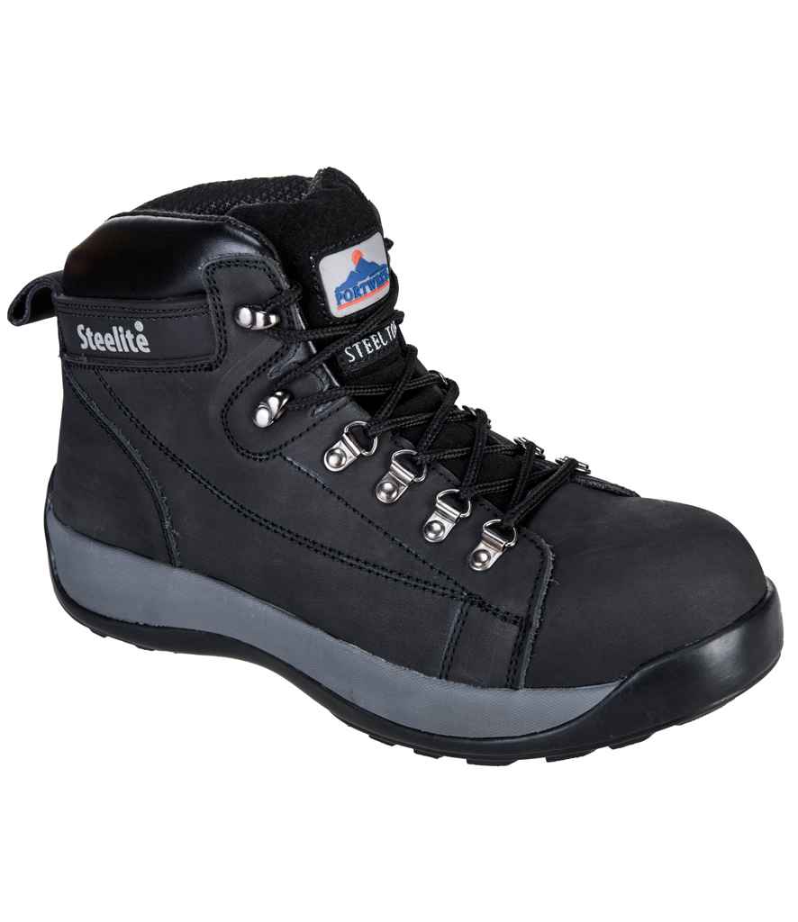Portwest Steelite Mid Cut Nubuck SB HRO Boots in Black by Portwest — Custom branded clothing by Print Press, featuring premium embroidery produced in our specialist print lab in the UK.
