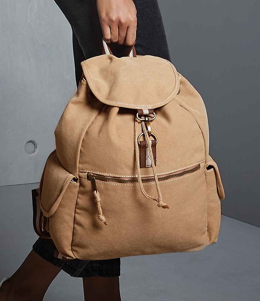 Quadra Vintage Canvas Backpack in ONE Sahara by Quadra — Custom branded clothing by Print Press, featuring premium embroidery produced in our specialist print lab in the UK.