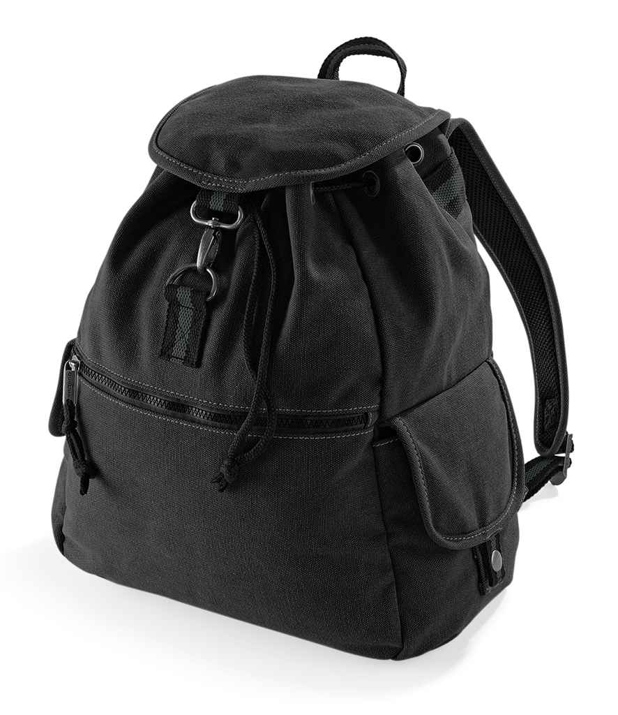 Quadra Vintage Canvas Backpack in ONE Vintage Black by Quadra — Custom branded clothing by Print Press, featuring premium embroidery produced in our specialist print lab in the UK.