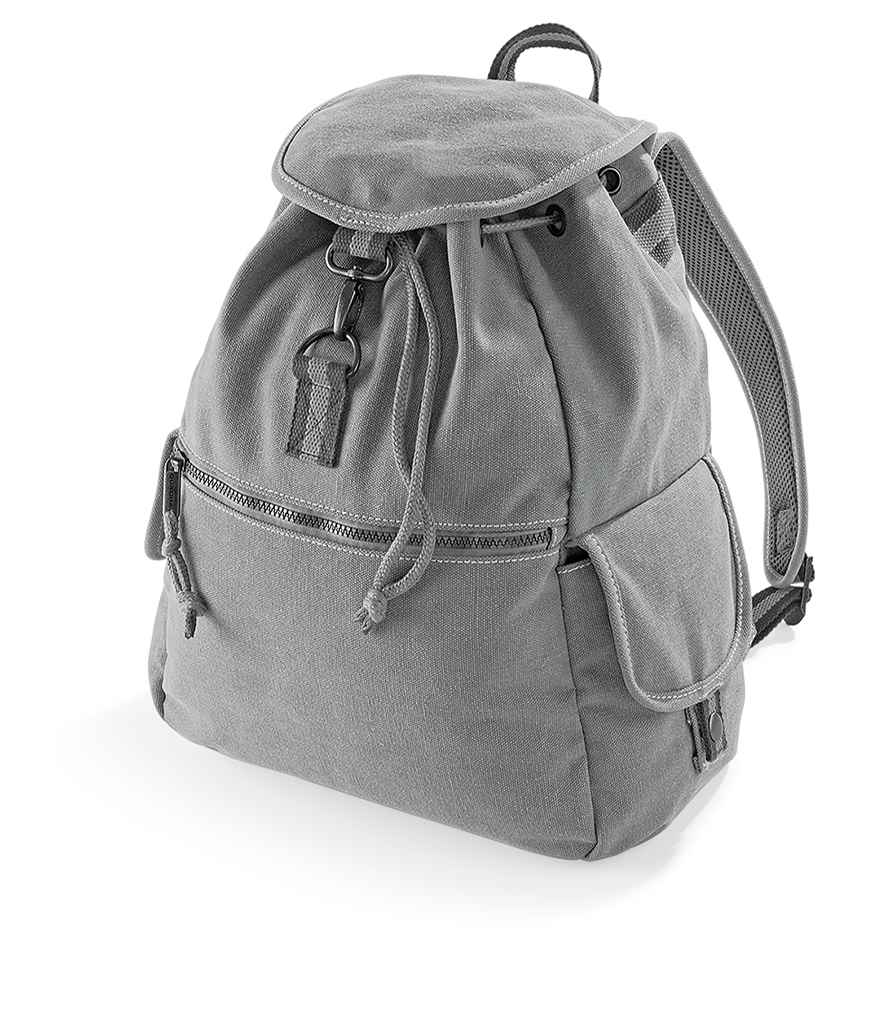 Quadra Vintage Canvas Backpack in ONE Vintage Light Grey by Quadra — Custom branded clothing by Print Press, featuring premium embroidery produced in our specialist print lab in the UK.