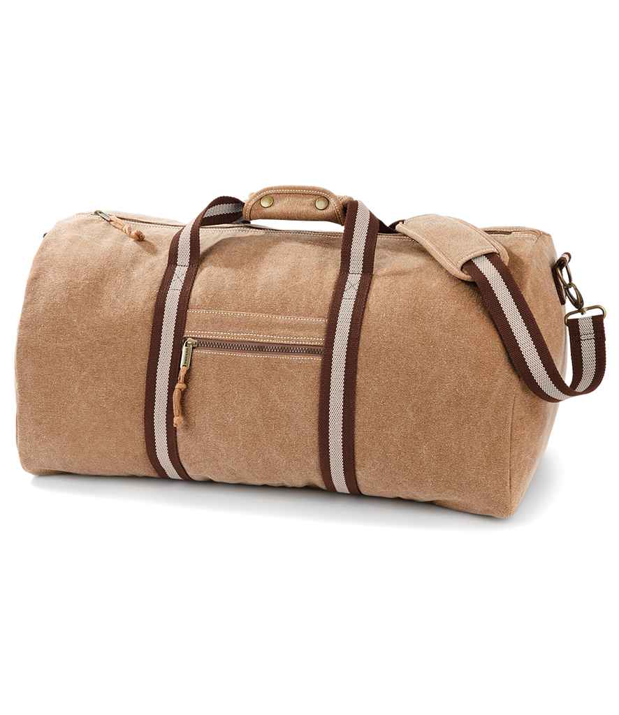 Quadra Vintage Canvas Holdall in ONE Sahara by Quadra — Custom branded clothing by Print Press, featuring premium embroidery produced in our specialist print lab in the UK.