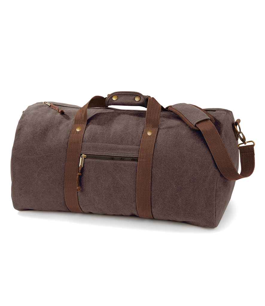 Quadra Vintage Canvas Holdall in ONE Vintage Brown by Quadra — Custom branded clothing by Print Press, featuring premium embroidery produced in our specialist print lab in the UK.