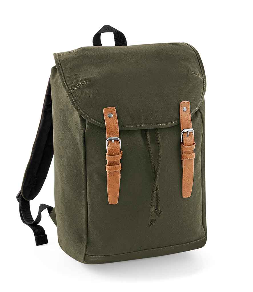 Quadra Vintage Rucksack in ONE Military Green by Quadra — Custom branded clothing by Print Press, featuring premium embroidery produced in our specialist print lab in the UK.