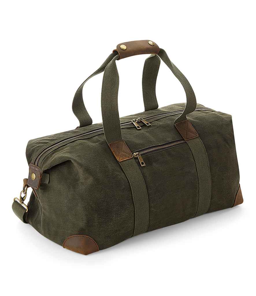Quadra Heritage Waxed Canvas Holdall in ONE Olive Green by Quadra — Custom branded clothing by Print Press, featuring premium embroidery produced in our specialist print lab in the UK.