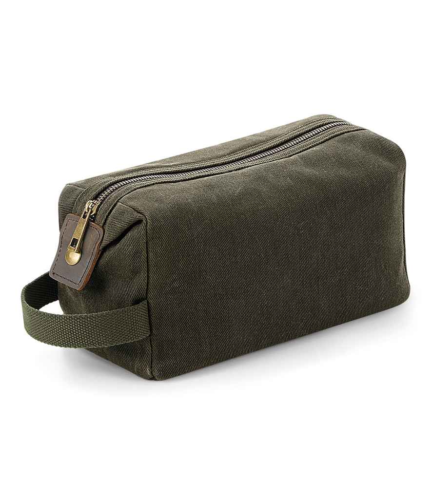 Quadra Heritage Waxed Canvas Wash Bag in ONE Olive Green by Quadra — Custom branded clothing by Print Press, featuring premium embroidery produced in our specialist print lab in the UK.