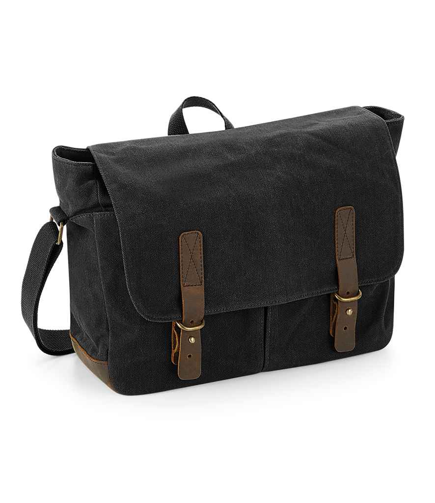 Quadra Heritage Waxed Canvas Messenger in ONE Black by Quadra — Custom branded clothing by Print Press, featuring premium embroidery produced in our specialist print lab in the UK.