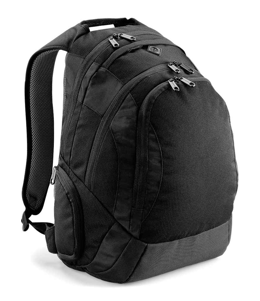 Quadra Vessel Laptop Backpack in ONE Black by Quadra — Custom branded clothing by Print Press, featuring premium embroidery produced in our specialist print lab in the UK.