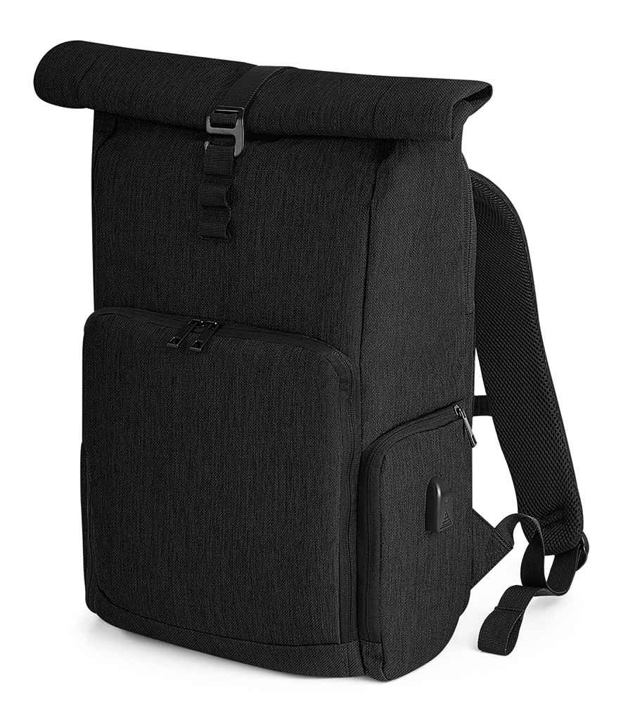 Quadra Q-Tech Charge Roll-Top Backpack in ONE Black by Quadra — Custom branded clothing by Print Press, featuring premium embroidery produced in our specialist print lab in the UK.