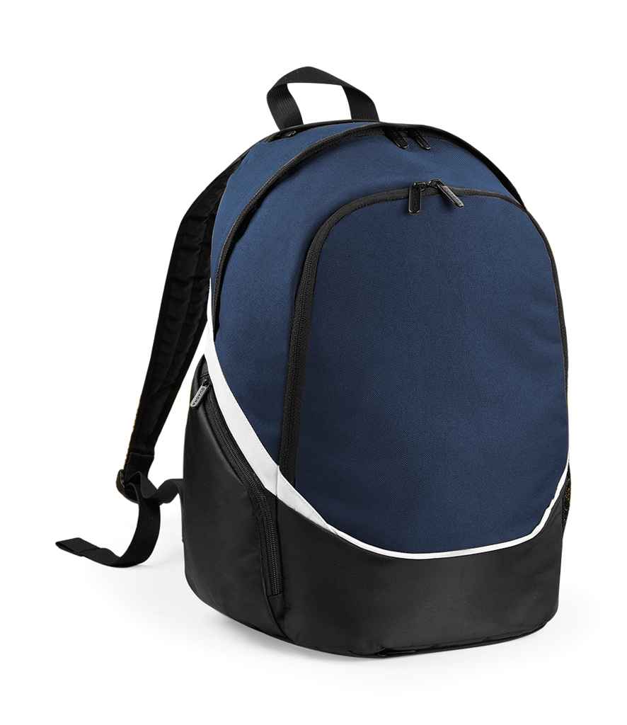 Quadra Pro Team Backpack in ONE French Navy Black White by Quadra — Custom branded clothing by Print Press, featuring premium embroidery produced in our specialist print lab in the UK.