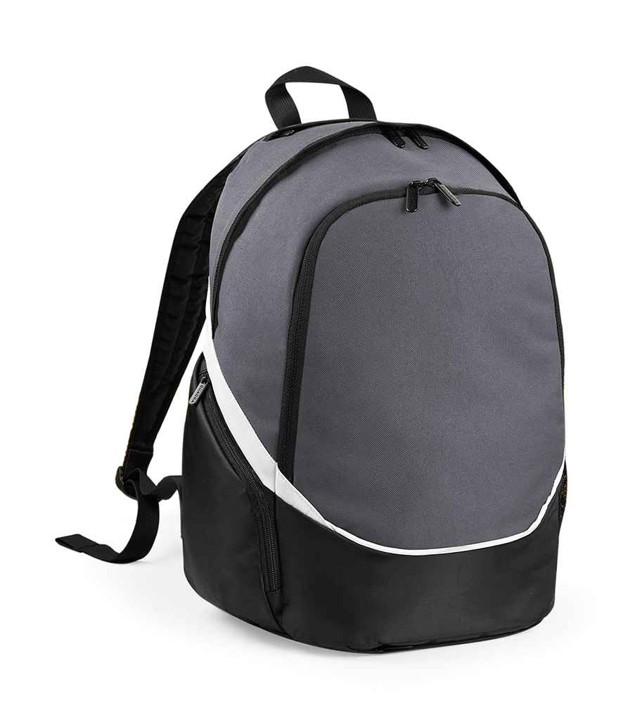 Quadra Pro Team Backpack in ONE Graphite Grey Black White by Quadra — Custom branded clothing by Print Press, featuring premium embroidery produced in our specialist print lab in the UK.