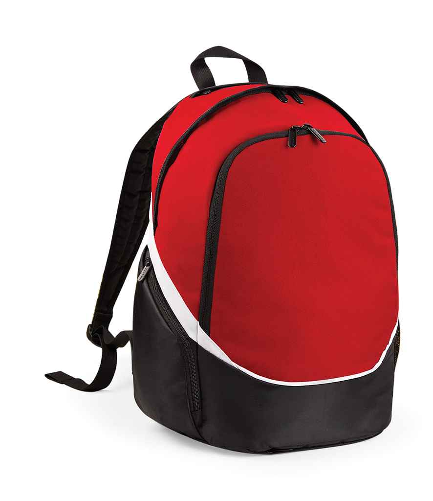 Quadra Pro Team Backpack in ONE Red Black White by Quadra — Custom branded clothing by Print Press, featuring premium embroidery produced in our specialist print lab in the UK.