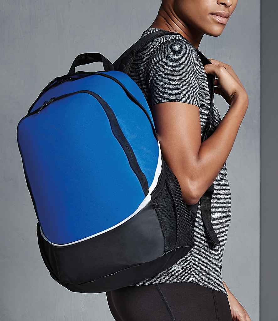 Quadra Pro Team Backpack in ONE Royal Blue Black White by Quadra — Custom branded clothing by Print Press, featuring premium embroidery produced in our specialist print lab in the UK.