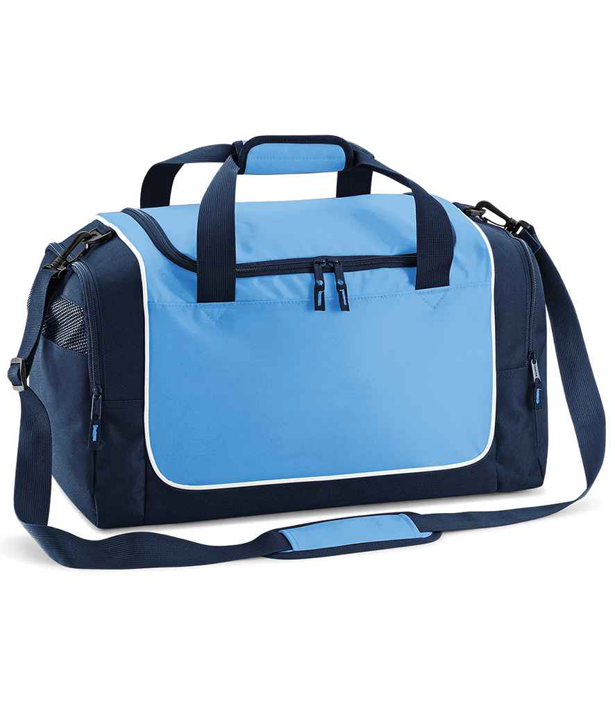 Quadra Teamwear Locker Bag in ONE Sky Blue Navy White by Quadra — Custom branded clothing by Print Press, featuring premium embroidery produced in our specialist print lab in the UK.