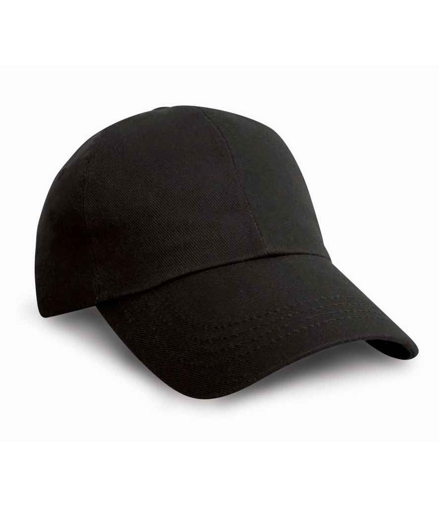 Result Heavy Cotton Drill Pro-Style Cap in ONE Black by Result Headwear — Custom branded clothing by Print Press, featuring premium embroidery produced in our specialist print lab in the UK.