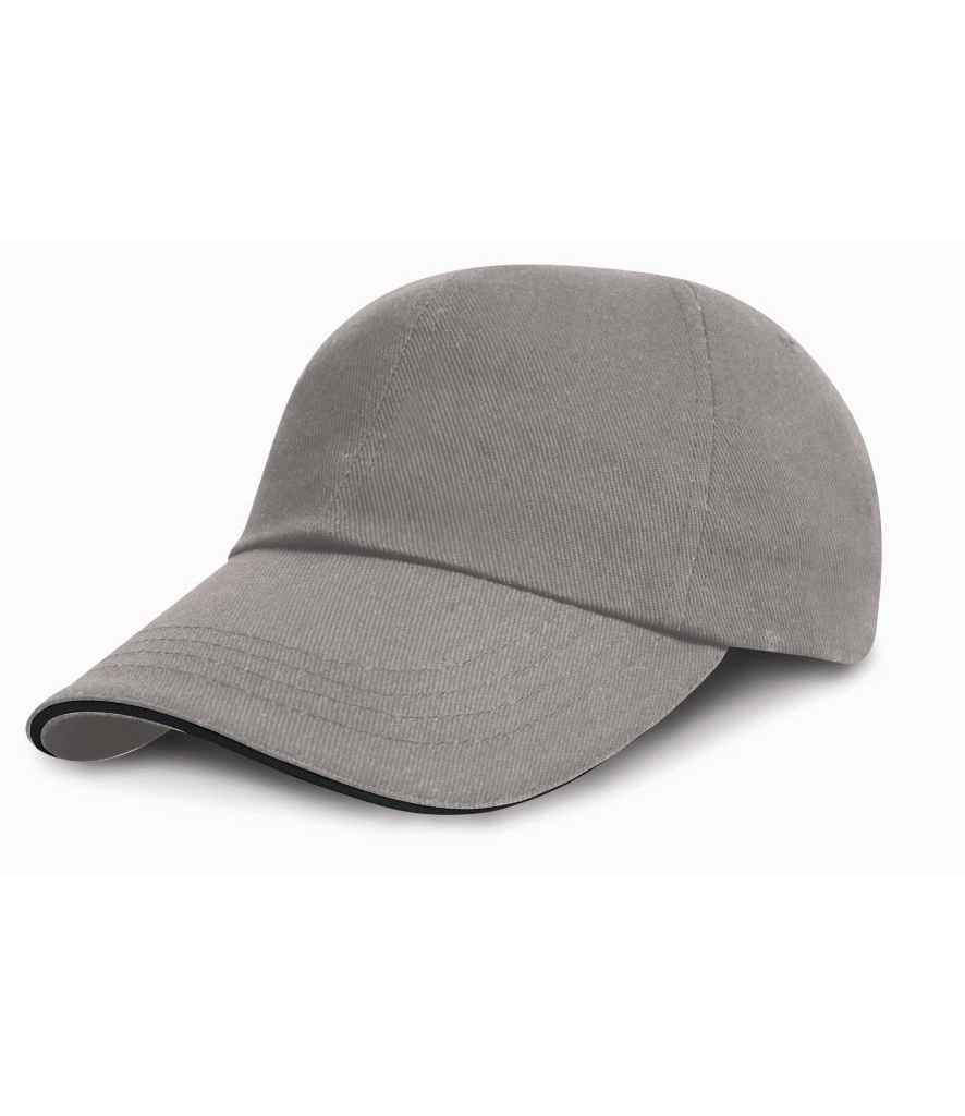 Result Low Profile Heavy Brushed Cotton Cap with Sandwich Peak in ONE Grey Black by Result Headwear — Custom branded clothing by Print Press, featuring premium embroidery produced in our specialist print lab in the UK.