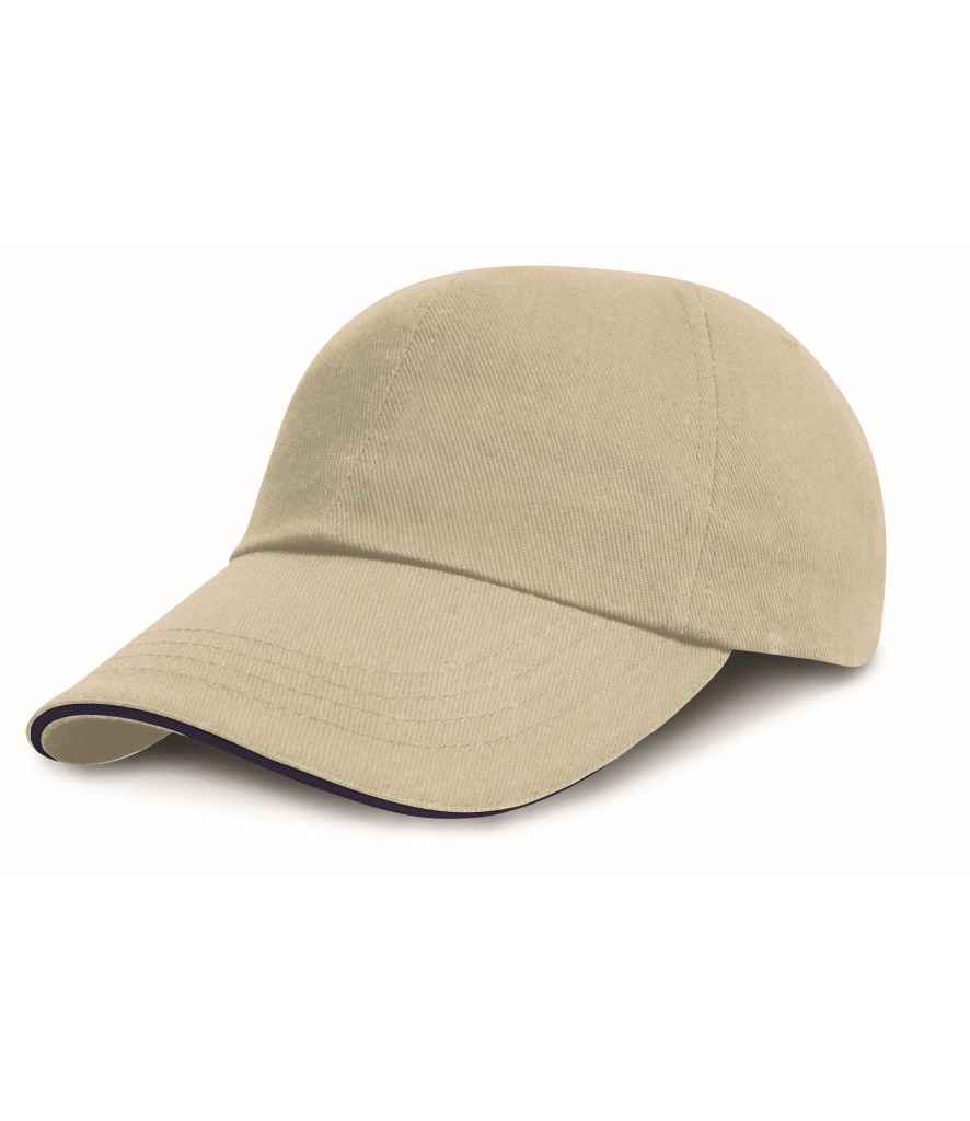 Result Low Profile Heavy Brushed Cotton Cap with Sandwich Peak in ONE Natural Navy by Result Headwear — Custom branded clothing by Print Press, featuring premium embroidery produced in our specialist print lab in the UK.