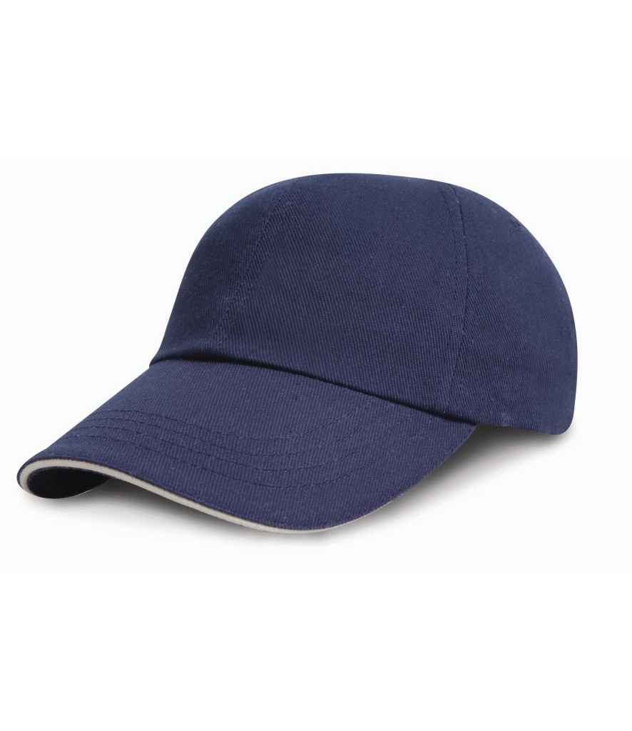 Result Low Profile Heavy Brushed Cotton Cap with Sandwich Peak in ONE Navy White by Result Headwear — Custom branded clothing by Print Press, featuring premium embroidery produced in our specialist print lab in the UK.