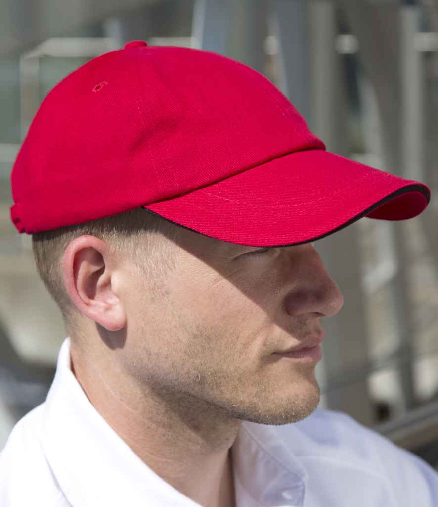 Result Low Profile Heavy Brushed Cotton Cap with Sandwich Peak in ONE Red Black by Result Headwear — Custom branded clothing by Print Press, featuring premium embroidery produced in our specialist print lab in the UK.