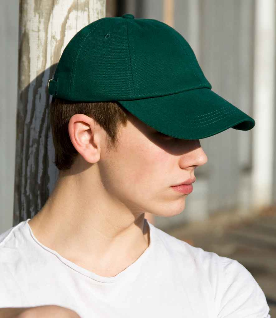 Result Low Profile Heavy Brushed Cotton Cap in ONE Forest Green by Result Headwear — Custom branded clothing by Print Press, featuring premium embroidery produced in our specialist print lab in the UK.
