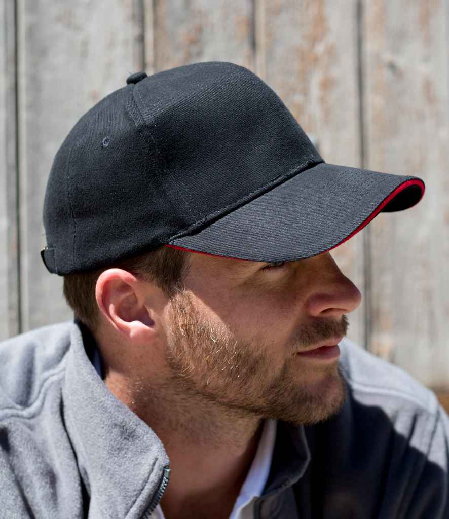 Result Pro-Style Heavy Brushed Cotton Cap in ONE Black Red by Result Headwear — Custom branded clothing by Print Press, featuring premium embroidery produced in our specialist print lab in the UK.