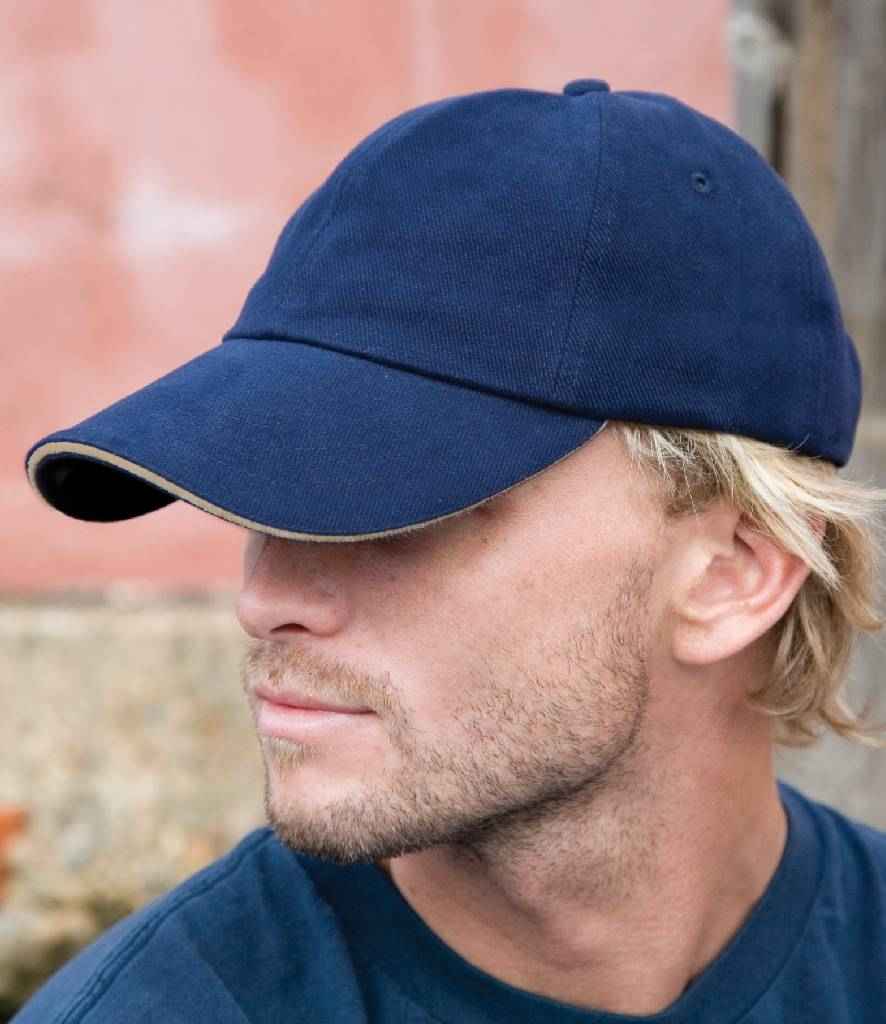Result Pro-Style Heavy Brushed Cotton Cap in ONE Navy Natural by Result Headwear — Custom branded clothing by Print Press, featuring premium embroidery produced in our specialist print lab in the UK.