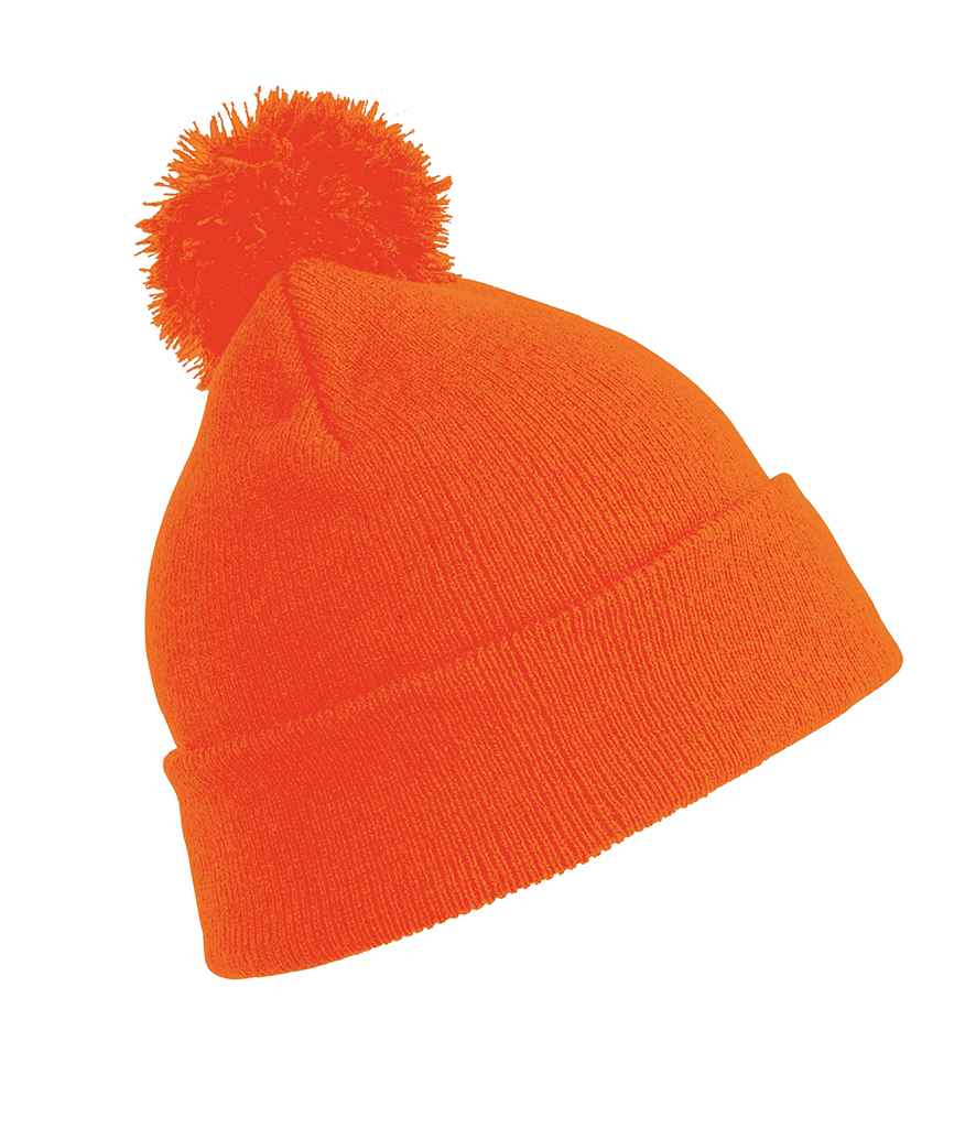 Result Core Kids Pom Pom Beanie in ONE Fluorescent Orange by Result Winter Essentials — Custom branded clothing by Print Press, featuring premium embroidery produced in our specialist print lab in the UK.