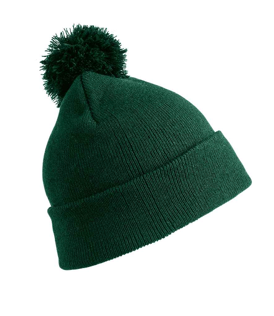 Result Core Pom Pom Beanie in ONE Bottle Green by Result Winter Essentials — Custom branded clothing by Print Press, featuring premium embroidery produced in our specialist print lab in the UK.