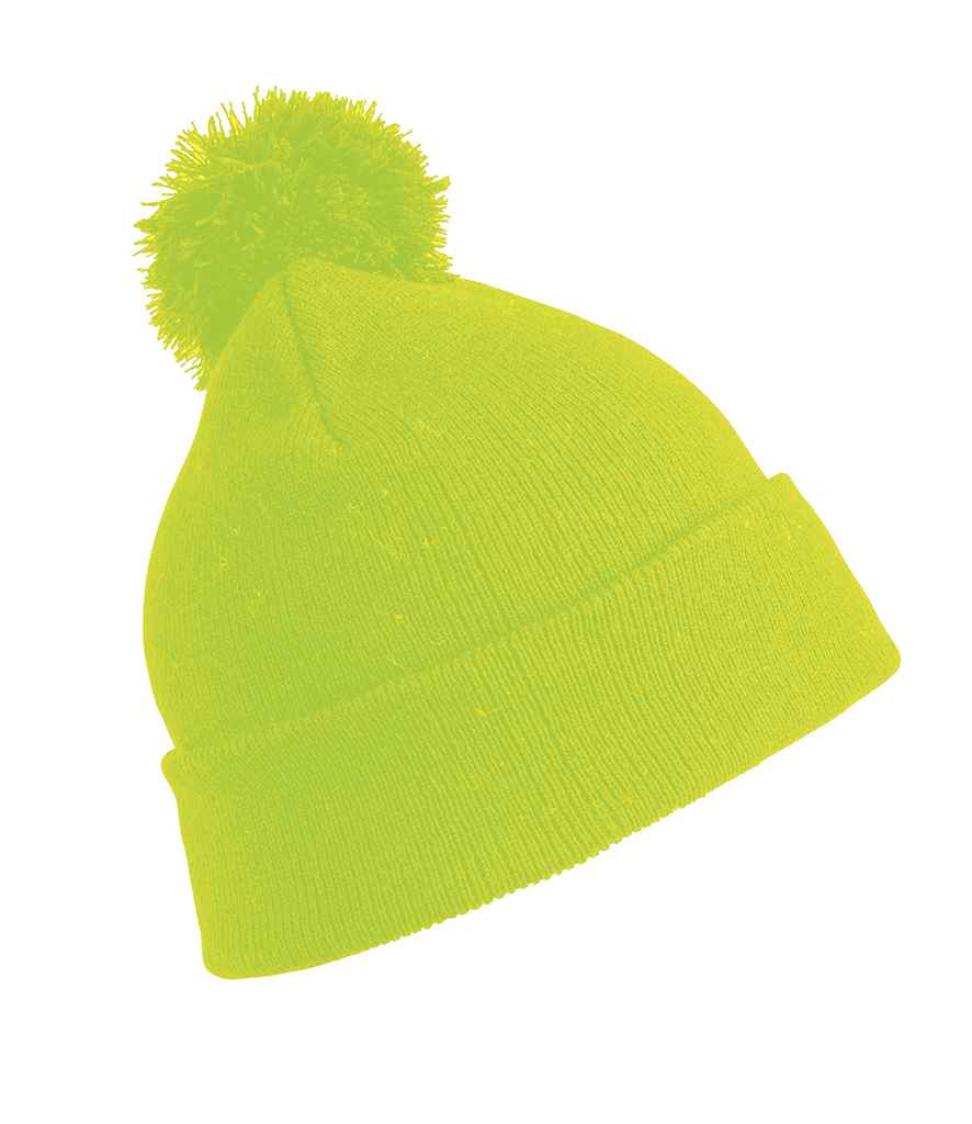 Result Core Pom Pom Beanie in ONE Fluorescent Yellow by Result Winter Essentials — Custom branded clothing by Print Press, featuring premium embroidery produced in our specialist print lab in the UK.