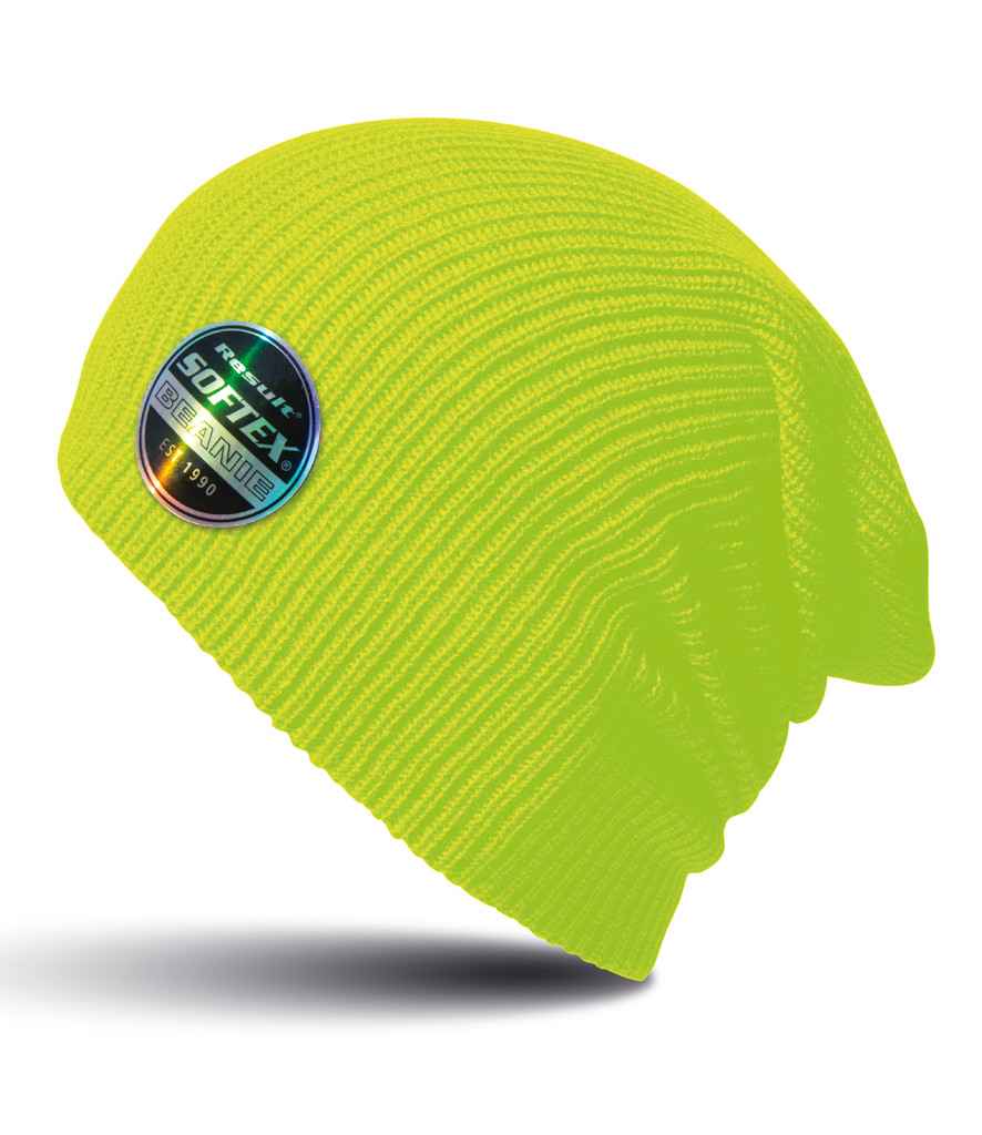 Result Core Softex Beanie in ONE Fluorescent Yellow by Result Winter Essentials — Custom branded clothing by Print Press, featuring premium embroidery produced in our specialist print lab in the UK.