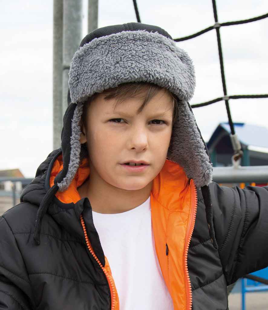 Result Kids Ocean Trapper Hat in ONE Black Grey by Result Winter Essentials — Custom branded clothing by Print Press, featuring premium embroidery produced in our specialist print lab in the UK.