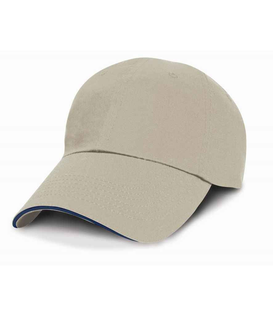 Result Unwashed Fine Line Cotton Cap in ONE Putty by Result Headwear — Custom branded clothing by Print Press, featuring premium embroidery produced in our specialist print lab in the UK.