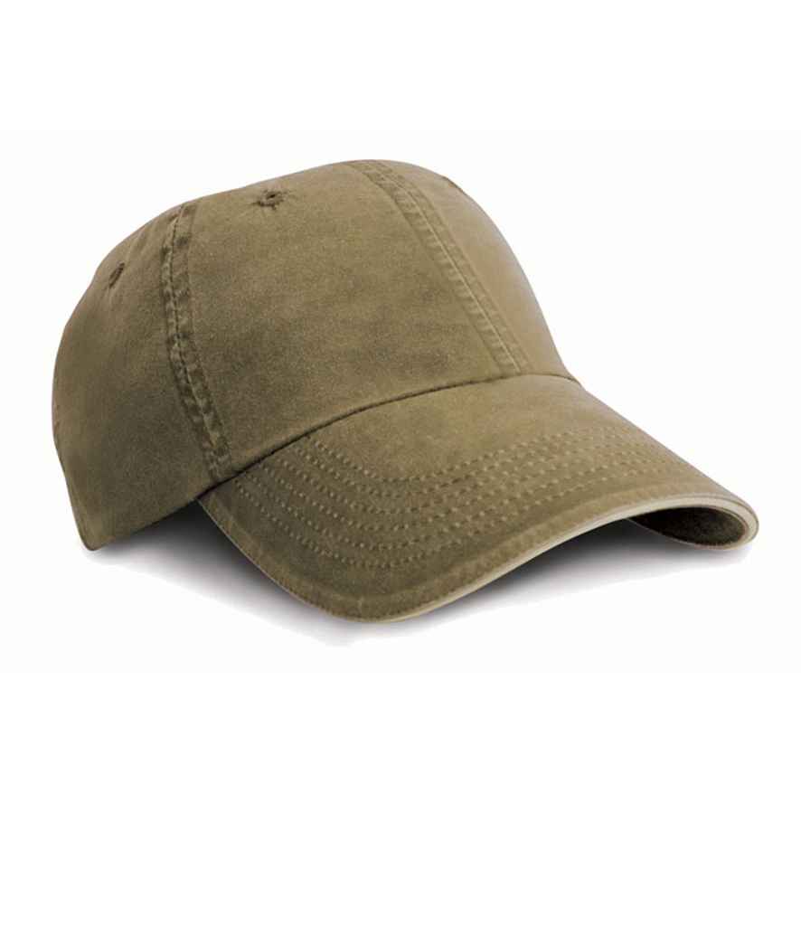 Result Washed Fine Line Cotton Cap in ONE Olive Green by Result Headwear — Custom branded clothing by Print Press, featuring premium embroidery produced in our specialist print lab in the UK.