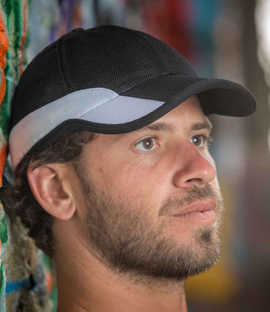 Result Addi Mesh Cap with Under-Peak Mesh Pocket in ONE Black by Result Headwear — Custom branded clothing by Print Press, featuring premium embroidery produced in our specialist print lab in the UK.
