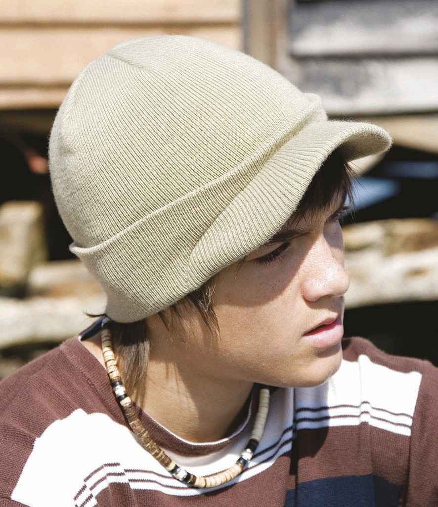 Result Youth Esco Army Knitted Hat in ONE Desert Khaki by Result Winter Essentials — Custom branded clothing by Print Press, featuring premium embroidery produced in our specialist print lab in the UK.
