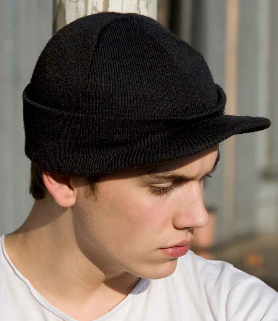 Result Esco Army Knitted Hat in ONE Black by Result Winter Essentials — Custom branded clothing by Print Press, featuring premium embroidery produced in our specialist print lab in the UK.