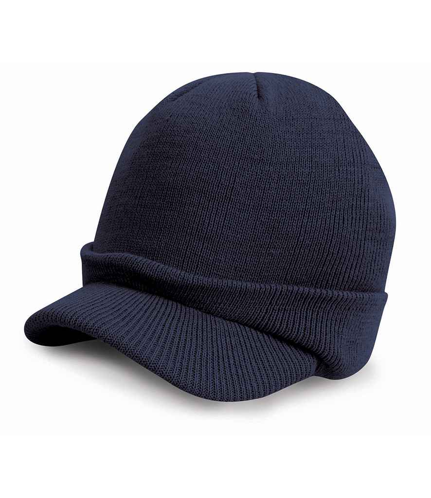 Result Esco Army Knitted Hat in ONE Navy by Result Winter Essentials — Custom branded clothing by Print Press, featuring premium embroidery produced in our specialist print lab in the UK.