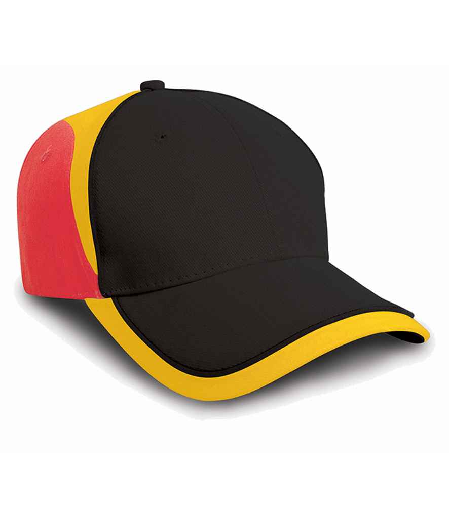 Result National Cap in ONE Black Red by Result Headwear — Custom branded clothing by Print Press, featuring premium embroidery produced in our specialist print lab in the UK.