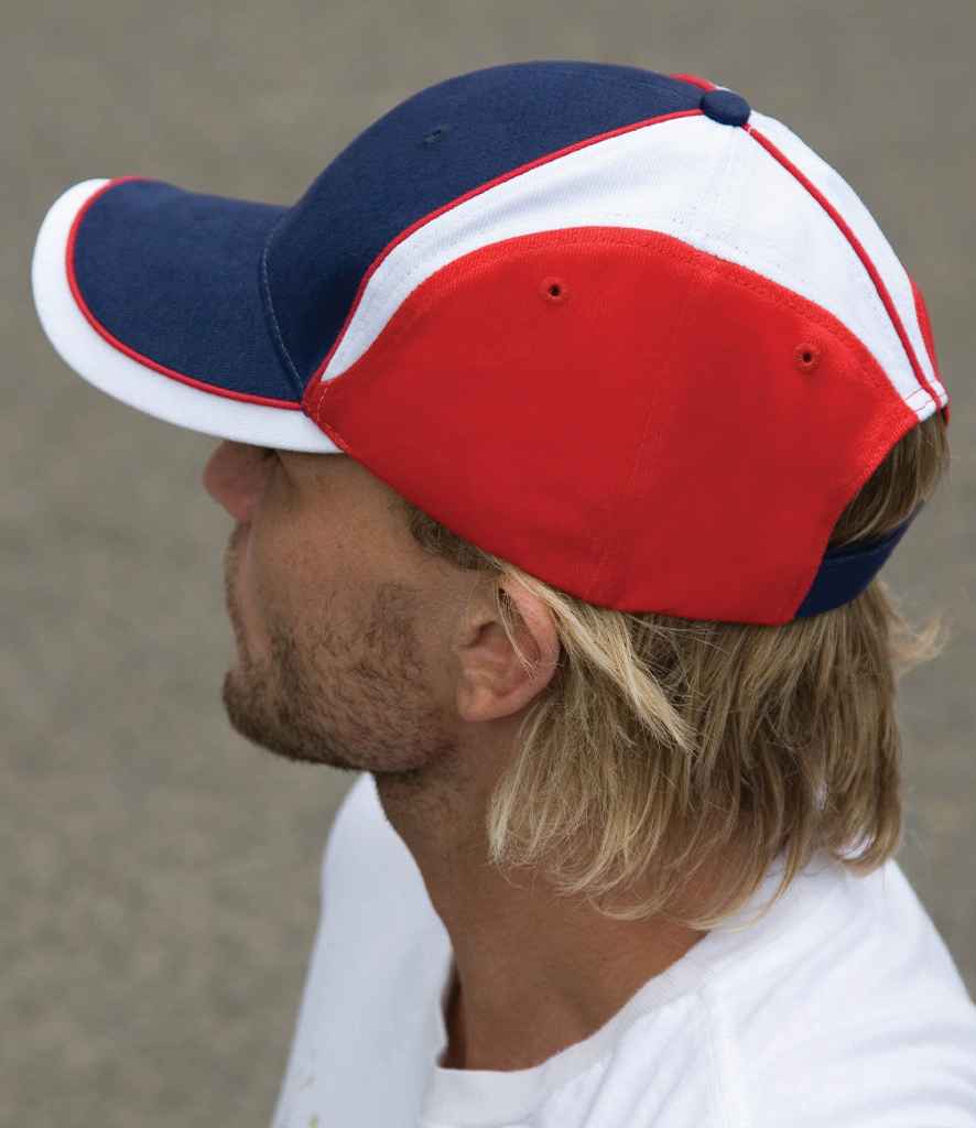 Result National Cap in ONE Navy Red by Result Headwear — Custom branded clothing by Print Press, featuring premium embroidery produced in our specialist print lab in the UK.