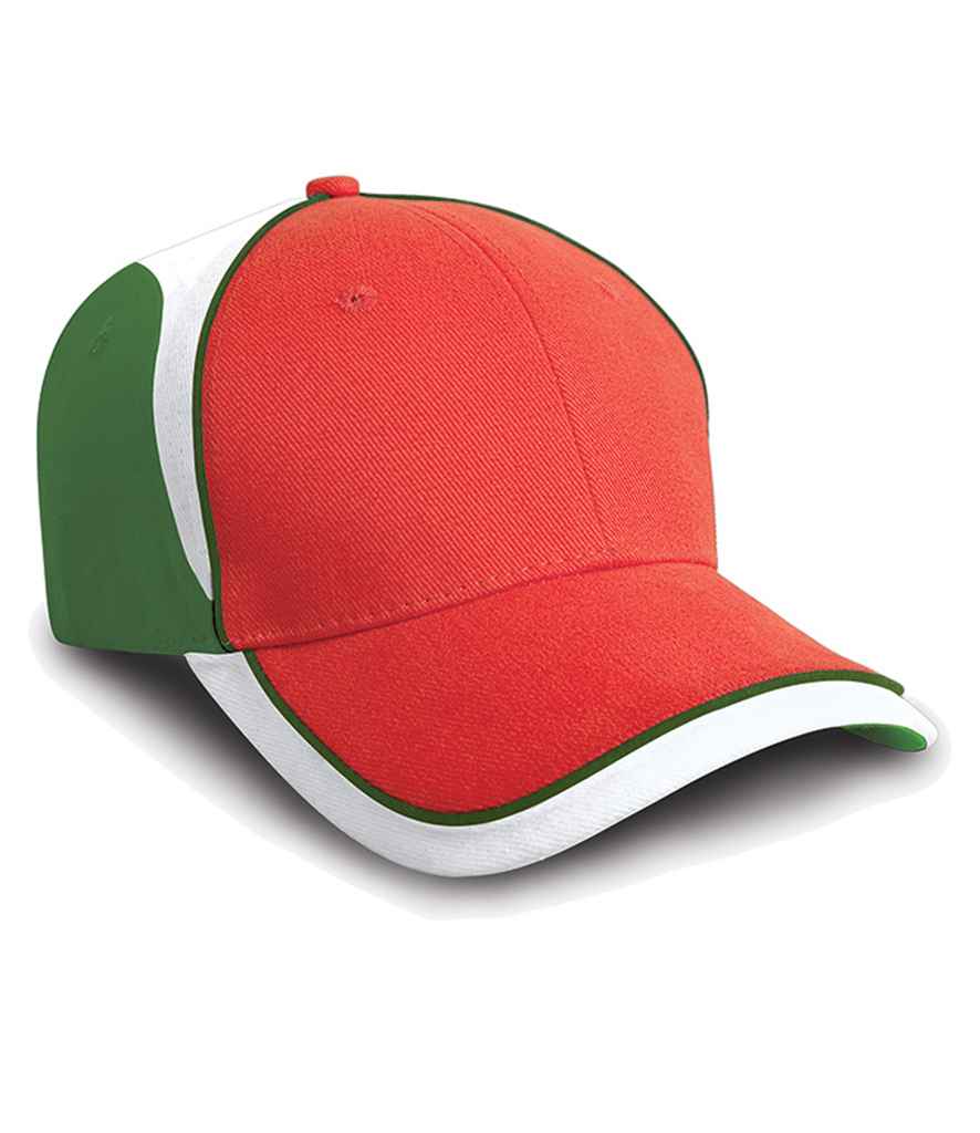 Result National Cap in ONE Red Green by Result Headwear — Custom branded clothing by Print Press, featuring premium embroidery produced in our specialist print lab in the UK.