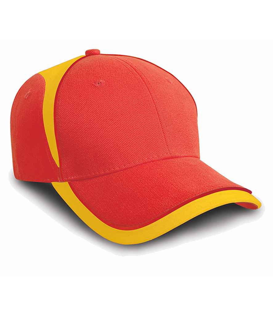 Result National Cap in ONE Red Yellow by Result Headwear — Custom branded clothing by Print Press, featuring premium embroidery produced in our specialist print lab in the UK.