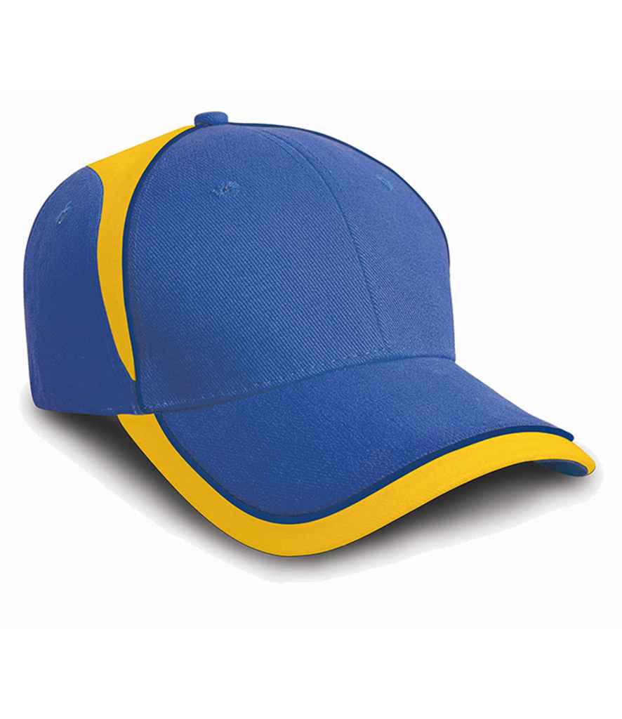Result National Cap in ONE Royal Blue Yellow by Result Headwear — Custom branded clothing by Print Press, featuring premium embroidery produced in our specialist print lab in the UK.