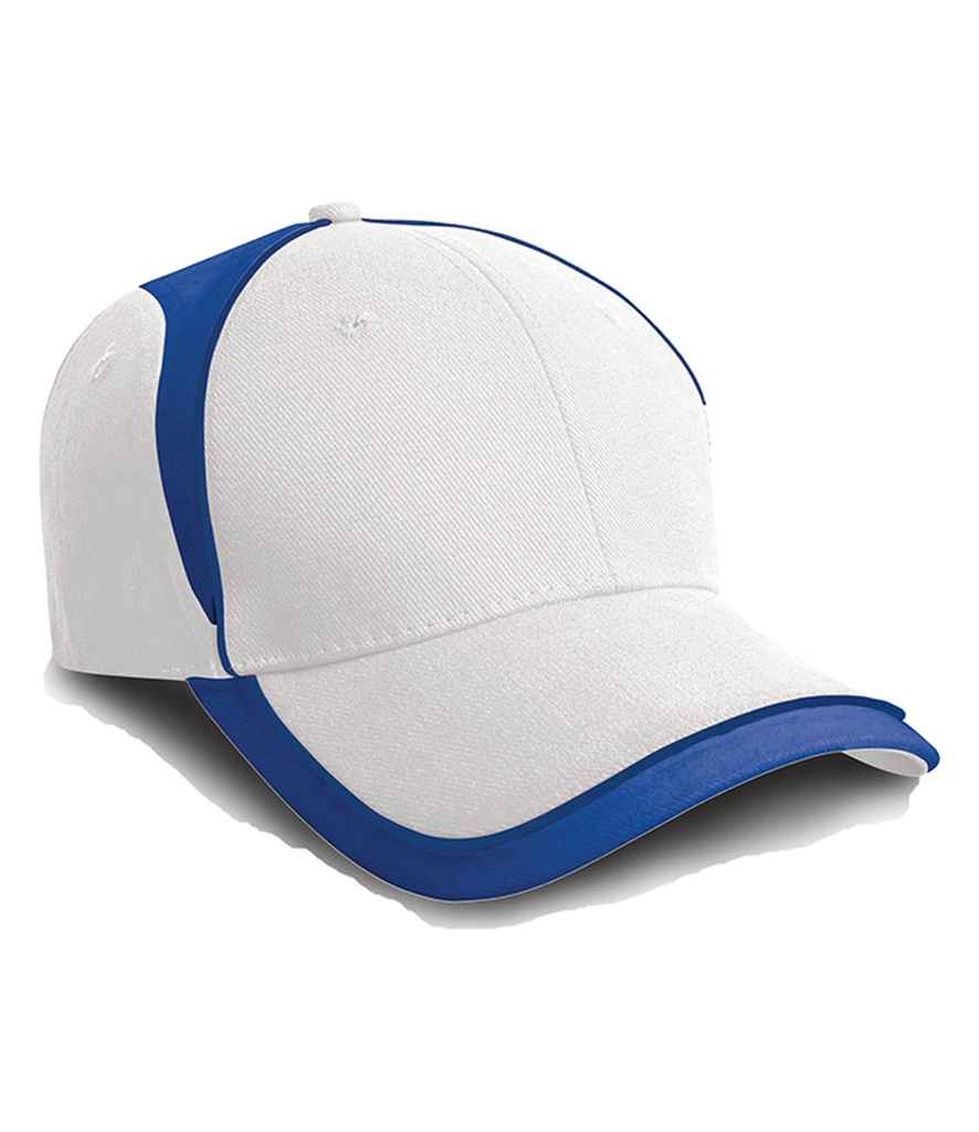Result National Cap in ONE White Royal Blue by Result Headwear — Custom branded clothing by Print Press, featuring premium embroidery produced in our specialist print lab in the UK.